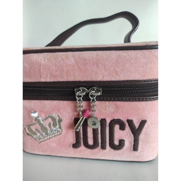 Vintag Juicy Couture Velour cosmetic train casemakeup bag Pink - Picture 8 of 13